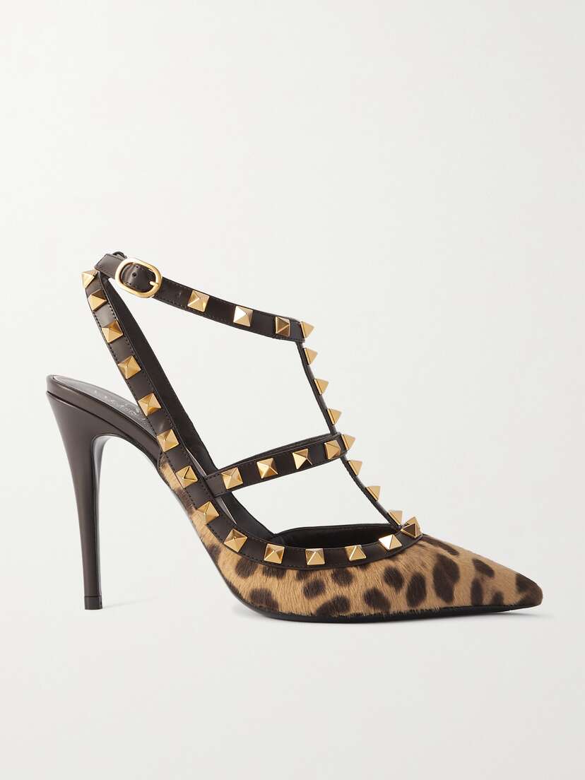 Valentino Garavani Rockstud 100 Leather-trimmed Leopard-print Calf Hair Pumps