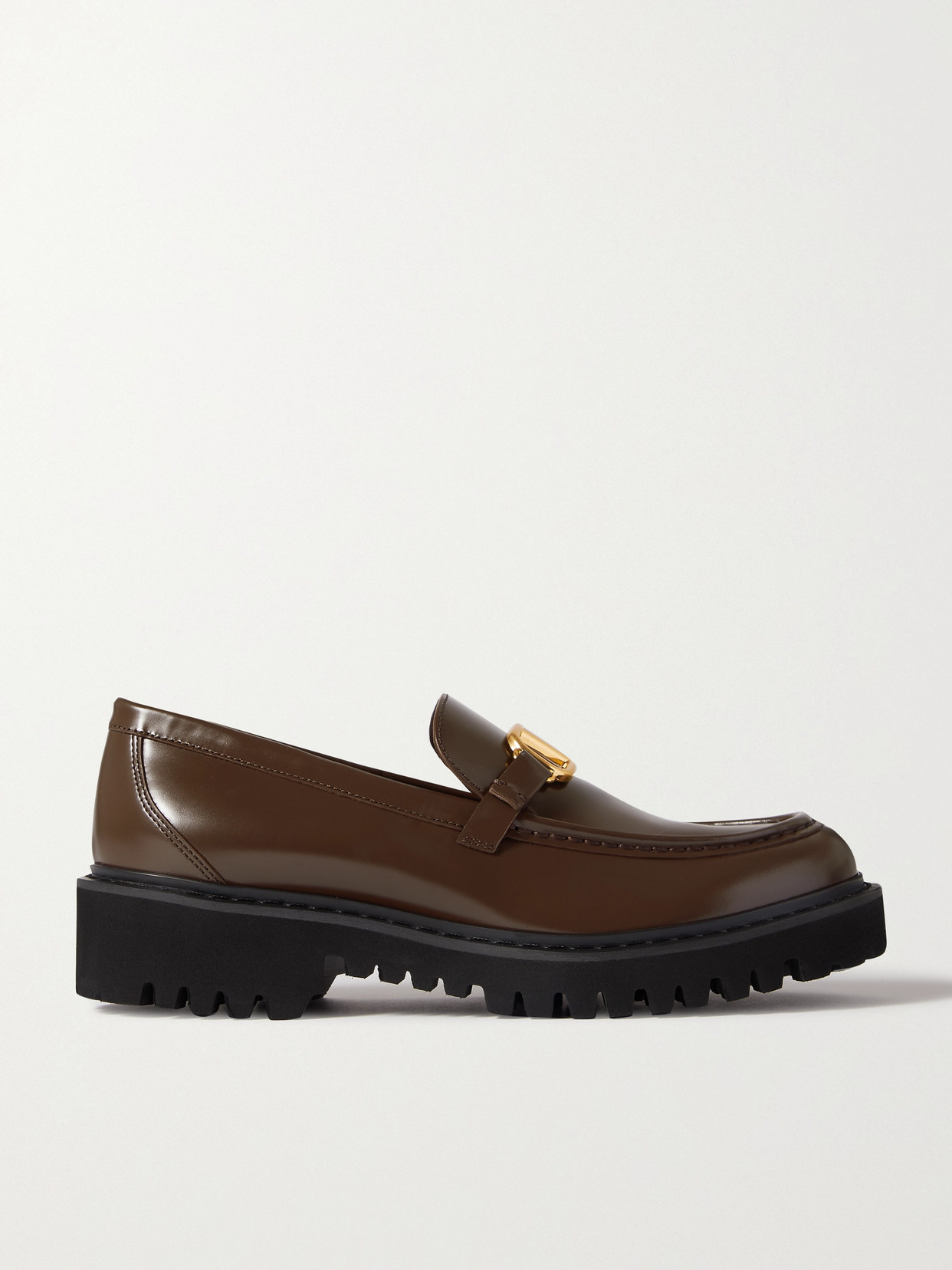 Shop Valentino Vlogo Leather Loafers In Brown