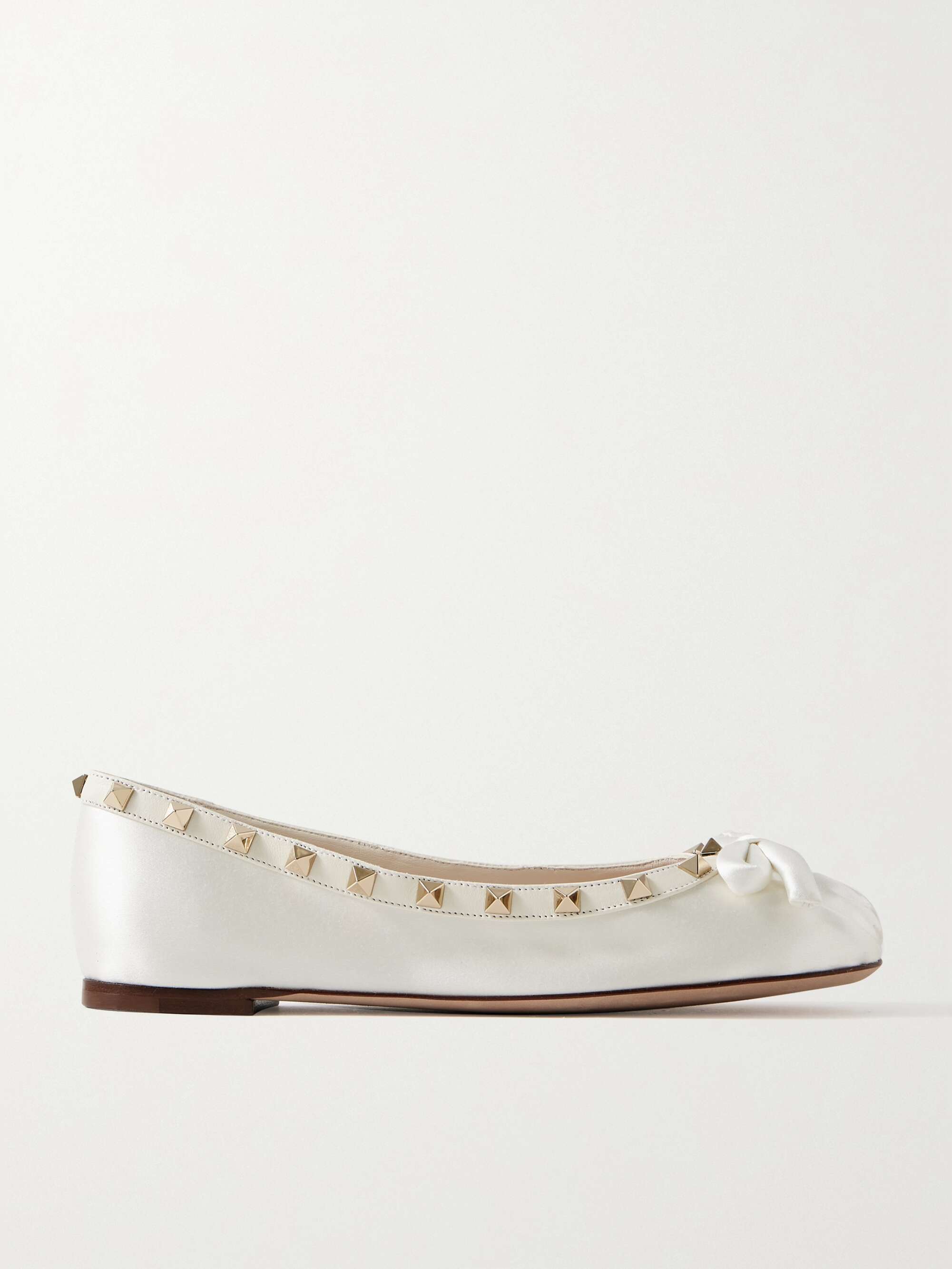 VALENTINO GARAVANI Rockstud leather-trimmed bow-embellished satin ...