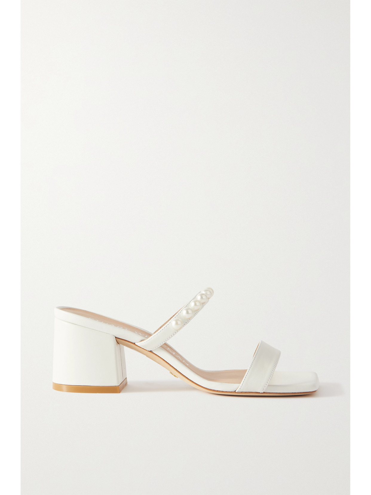 Stuart Weitzman - Goldie Faux Pearl-embellished Leather Mules - White