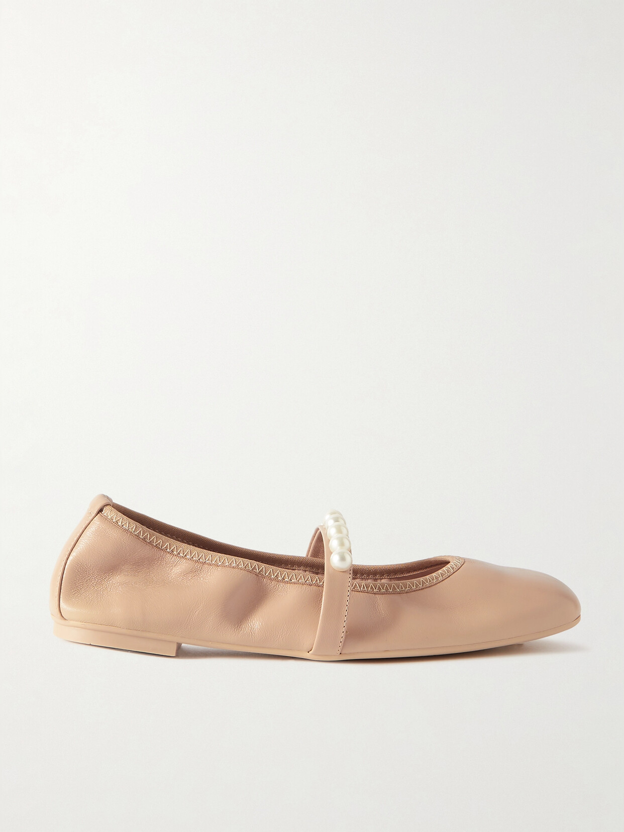 Shop Stuart Weitzman Goldie Faux Pearl-embellished Leather Ballet Flats In Neutrals