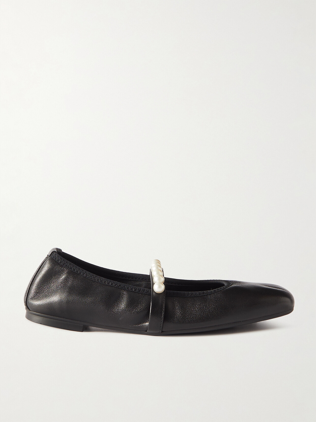 Stuart Weitzman - Goldie Faux Pearl-embellished Leather Ballet Flats - Black