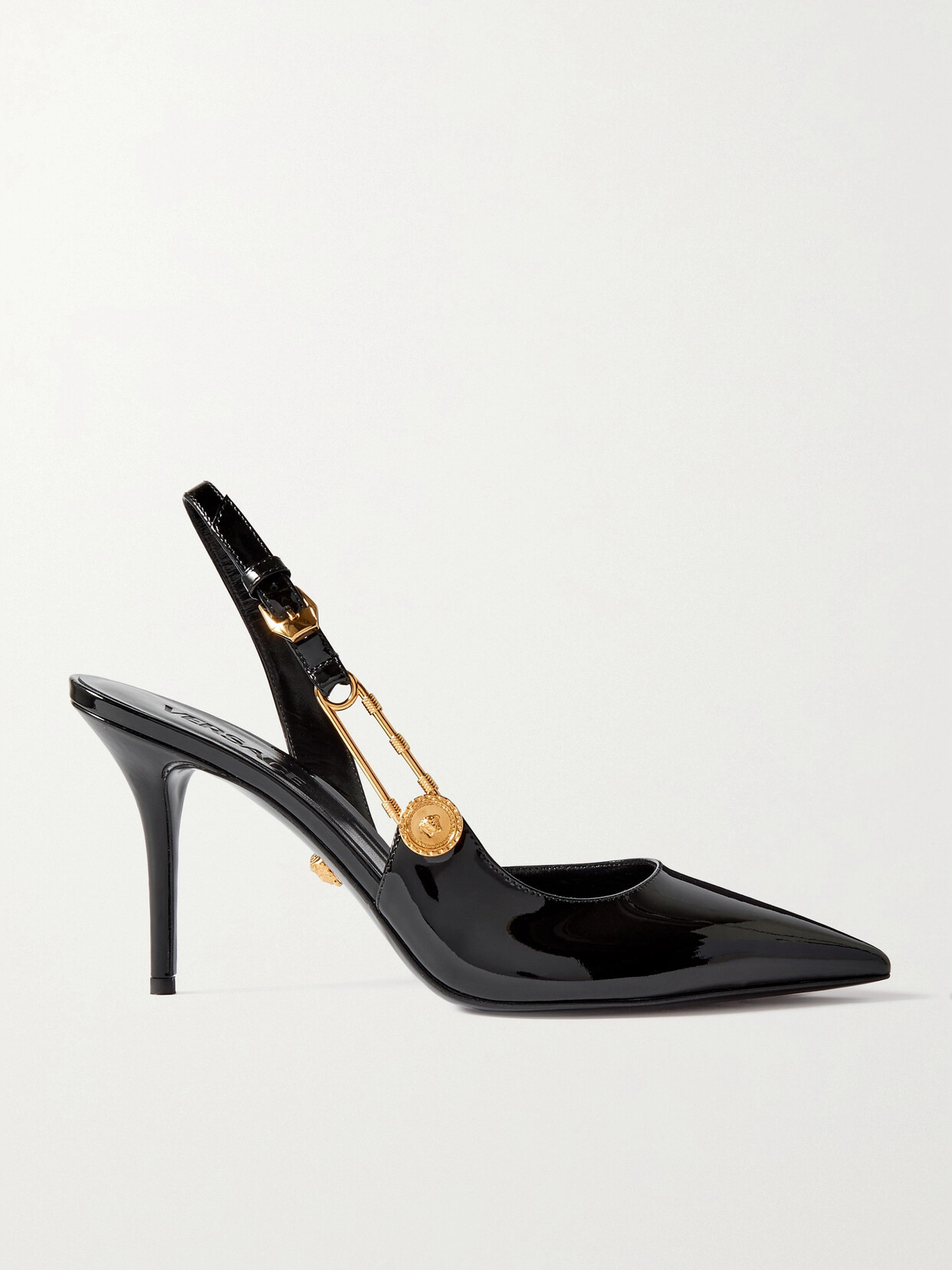 VERSACE EMBELLISHED PATENT-LEATHER SLINGBACK PUMPS