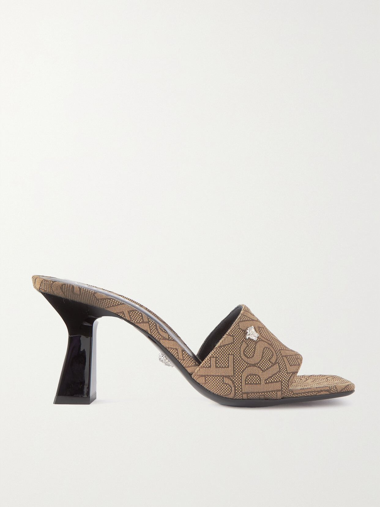 Versace - Embellished Logo-jacquard Canvas Mules - Neutrals