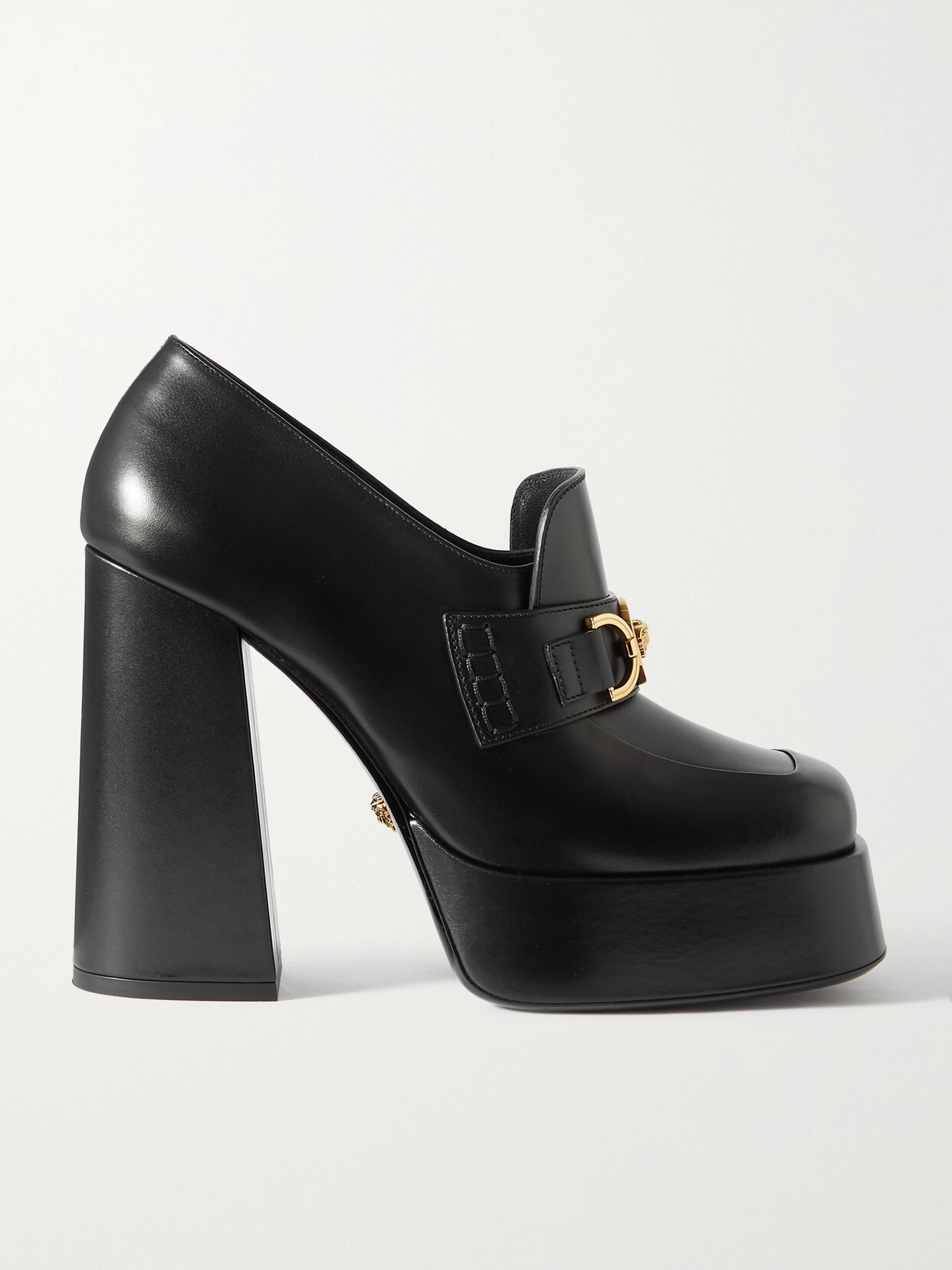 Versace Medusa Avitas 120 Leather Platform Pumps In Black