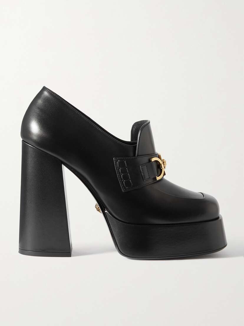 Versace Embellished Leather Platform Loafers