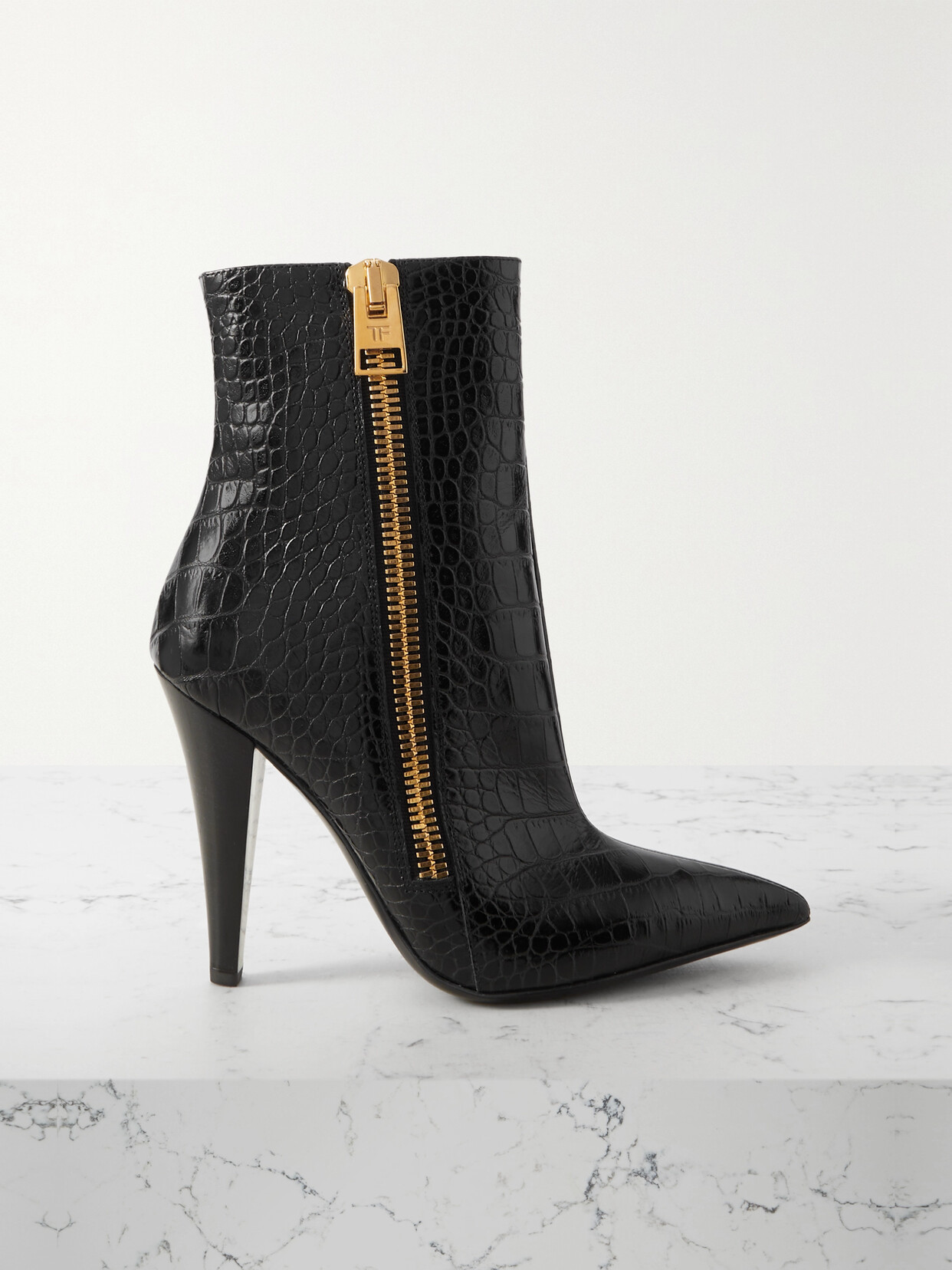 Tom Ford Croc-effect Leather Ankle Boots In Black