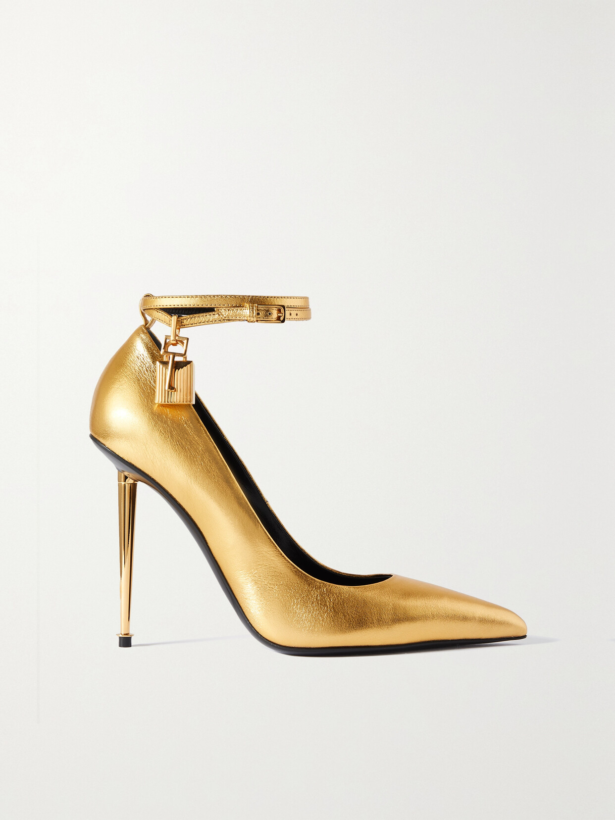 Tom Ford Padlock Embellished Metallic Leather Pumps In Gold