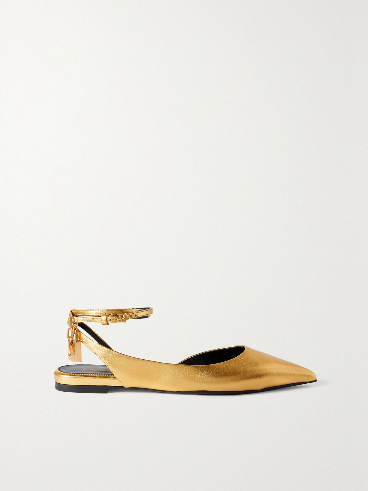 TOM FORD - Padlock Metallic Leather Point-toe Flats - Gold