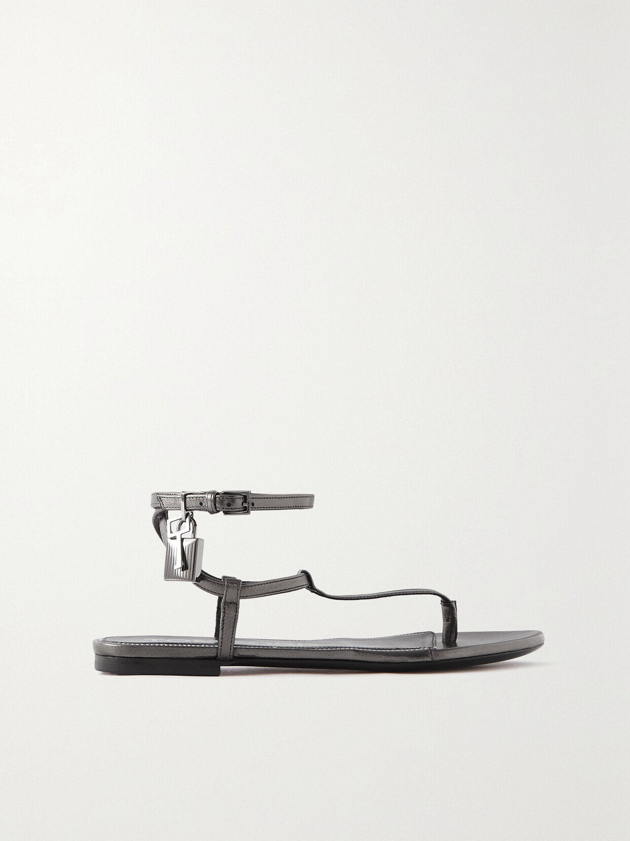 TOM FORD - Padlock Metallic Leather Sandals - Gray