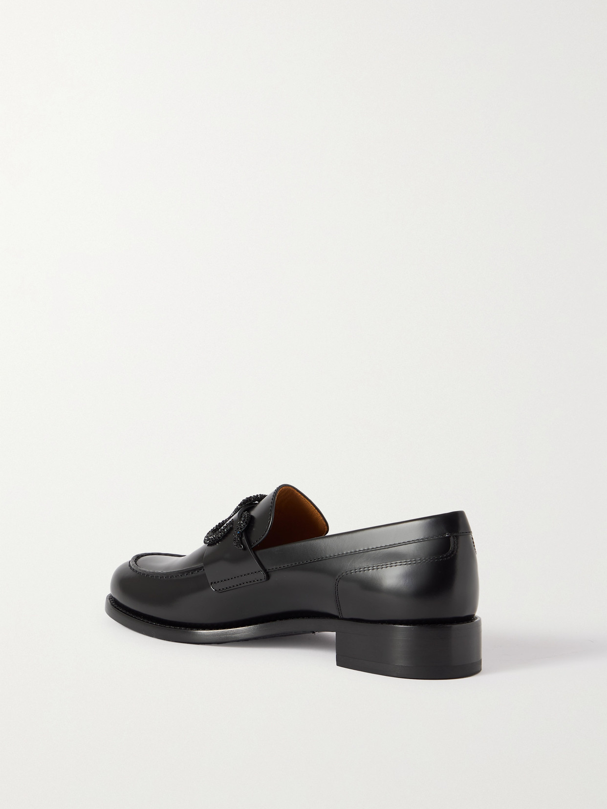 René Caovilla Calfskin Strass Snake Penny Loafers In Black