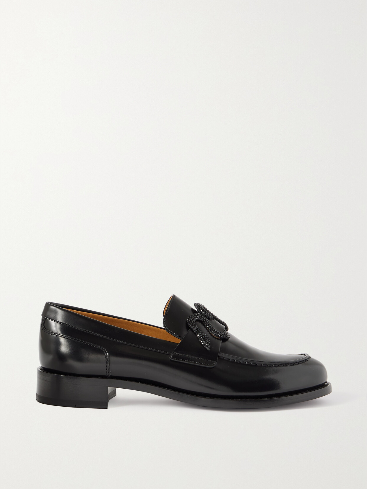 Shop René Caovilla Morgana Crystal-embellished Leather Loafers In Black