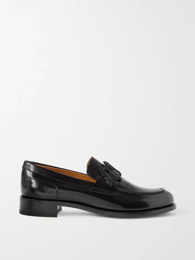 René Caovilla Morgana Crystal-embellished Leather Loafers