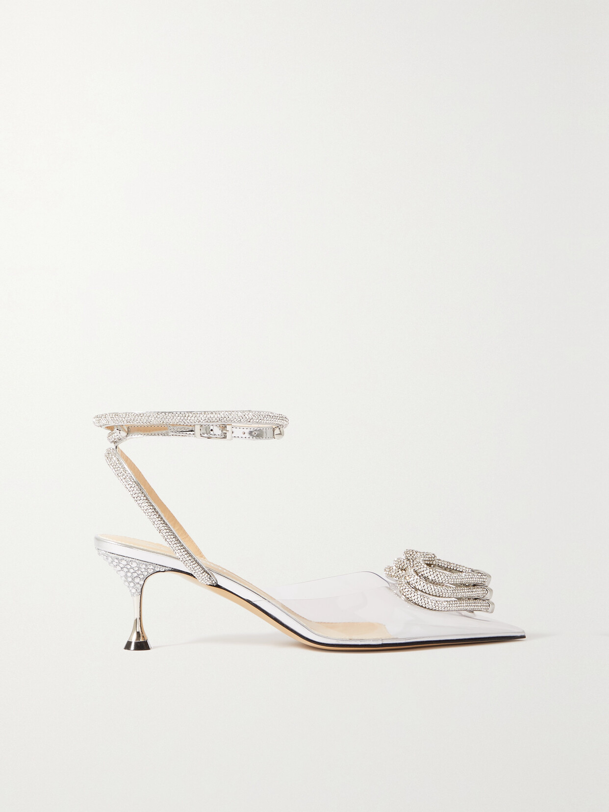 Shop Mach & Mach Triple Heart Crystal-embellished Pvc And Metallic Leather Pumps In Neutrals