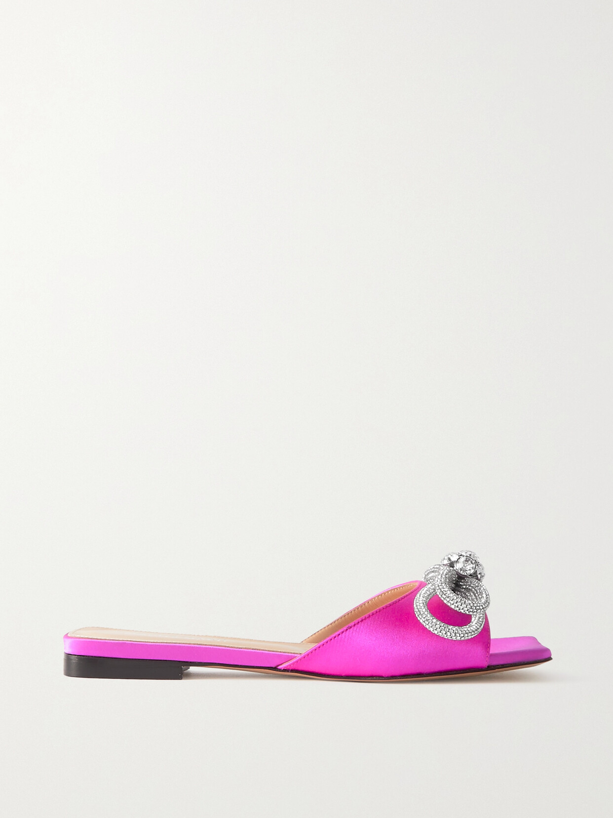 Mach & Mach Double Bow Crystal-embellished Satin Slides In Pink