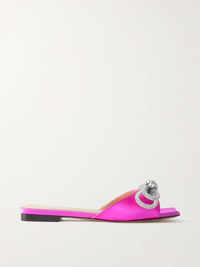 Mach & Mach Double Bow Crystal-embellished Satin Slides