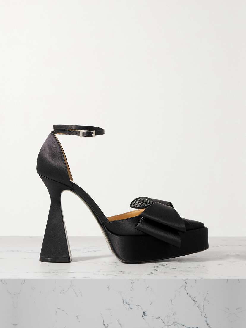 Mach & Mach Le Cadeau Crystal-embellished Satin Platform Pumps