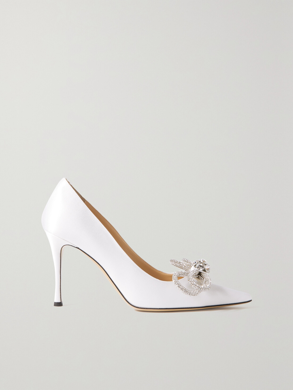 Mach & Mach Double Bow Crystal-embellished Satin Pumps In White