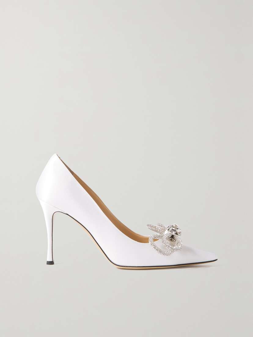 Mach & Mach Double Bow Crystal-embellished Satin Pumps