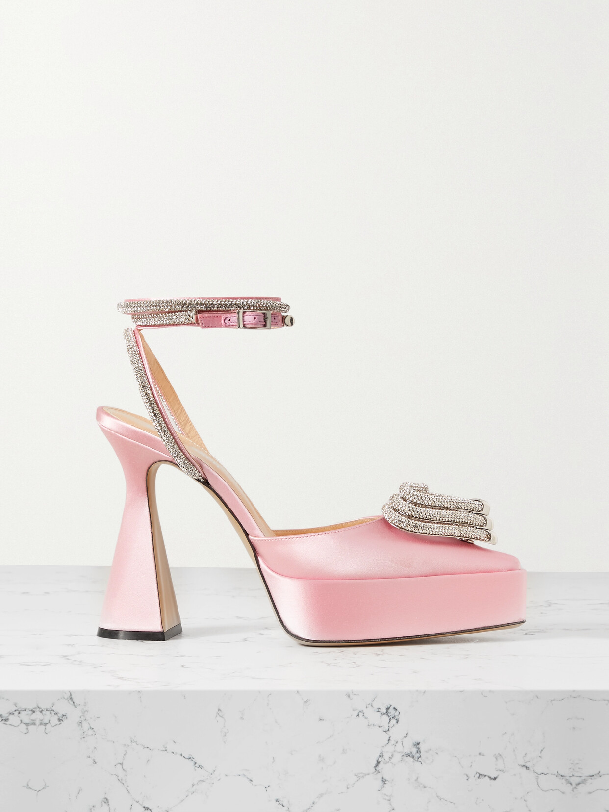 MACH & MACH - Triple Heart Crystal-embellished Satin Pumps - Pink