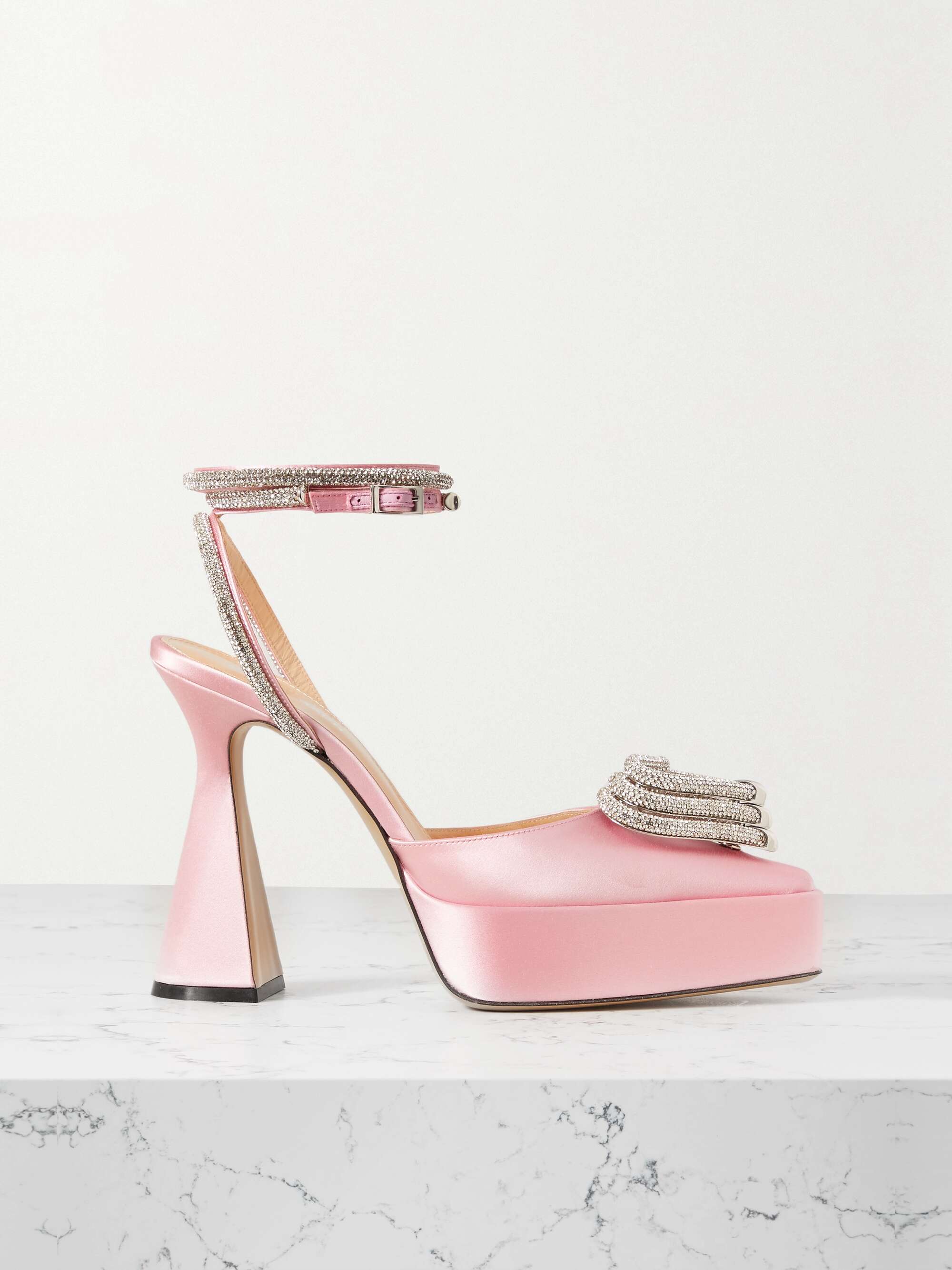 MACH & MACH Triple Heart crystal-embellished satin pumps | NET-A-PORTER