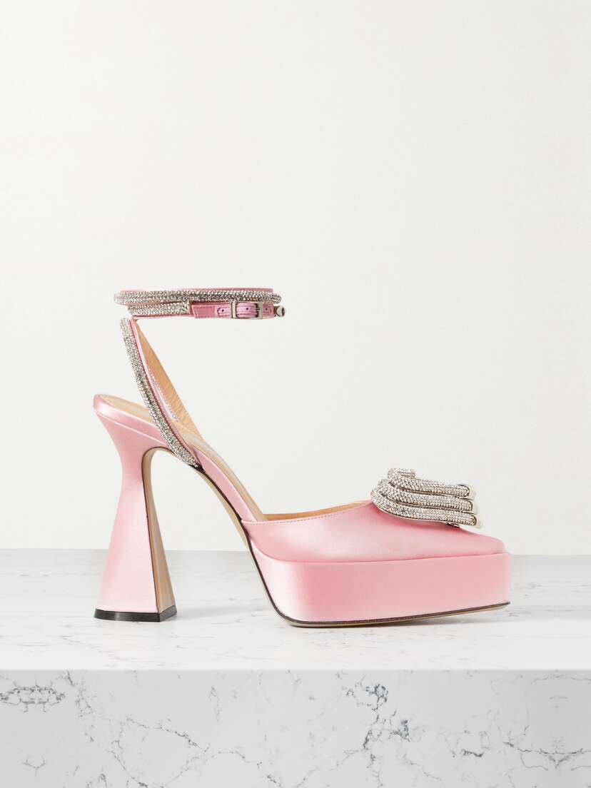MACH & MACH Triple Heart Crystal-embellished Satin Pumps