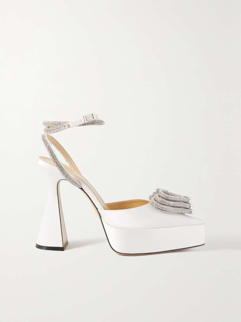 Mach & Mach Triple Heart Crystal-embellished Satin Platform Pumps