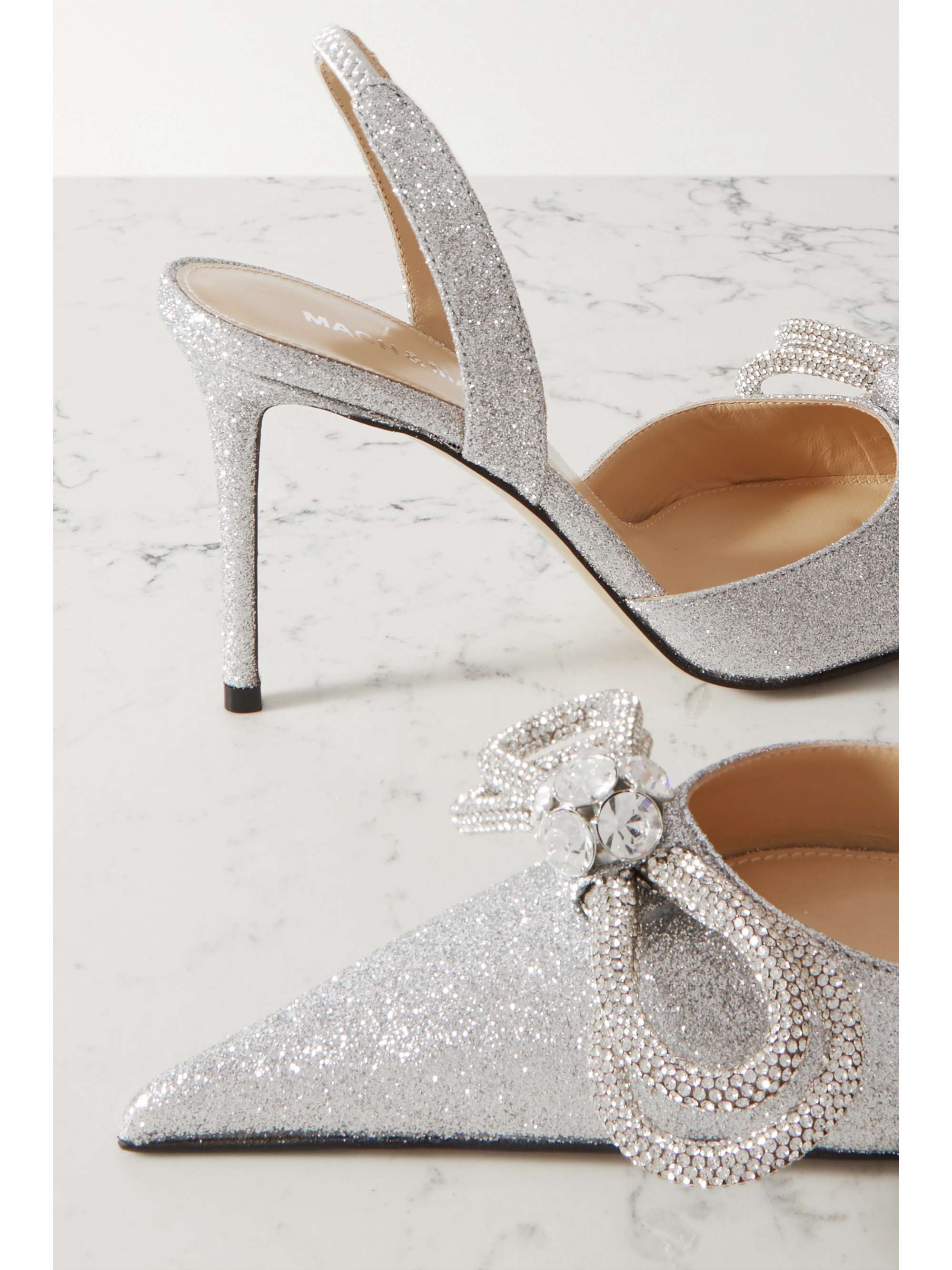 MACH & MACH Double Bow glittered-leather slingback pumps | NET-A-PORTER