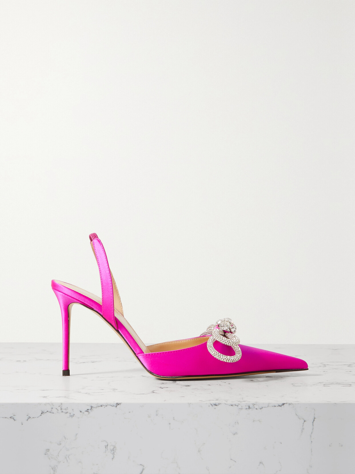 MACH & MACH - Double Bow Crystal-embellished Satin Slingback Pumps - Pink