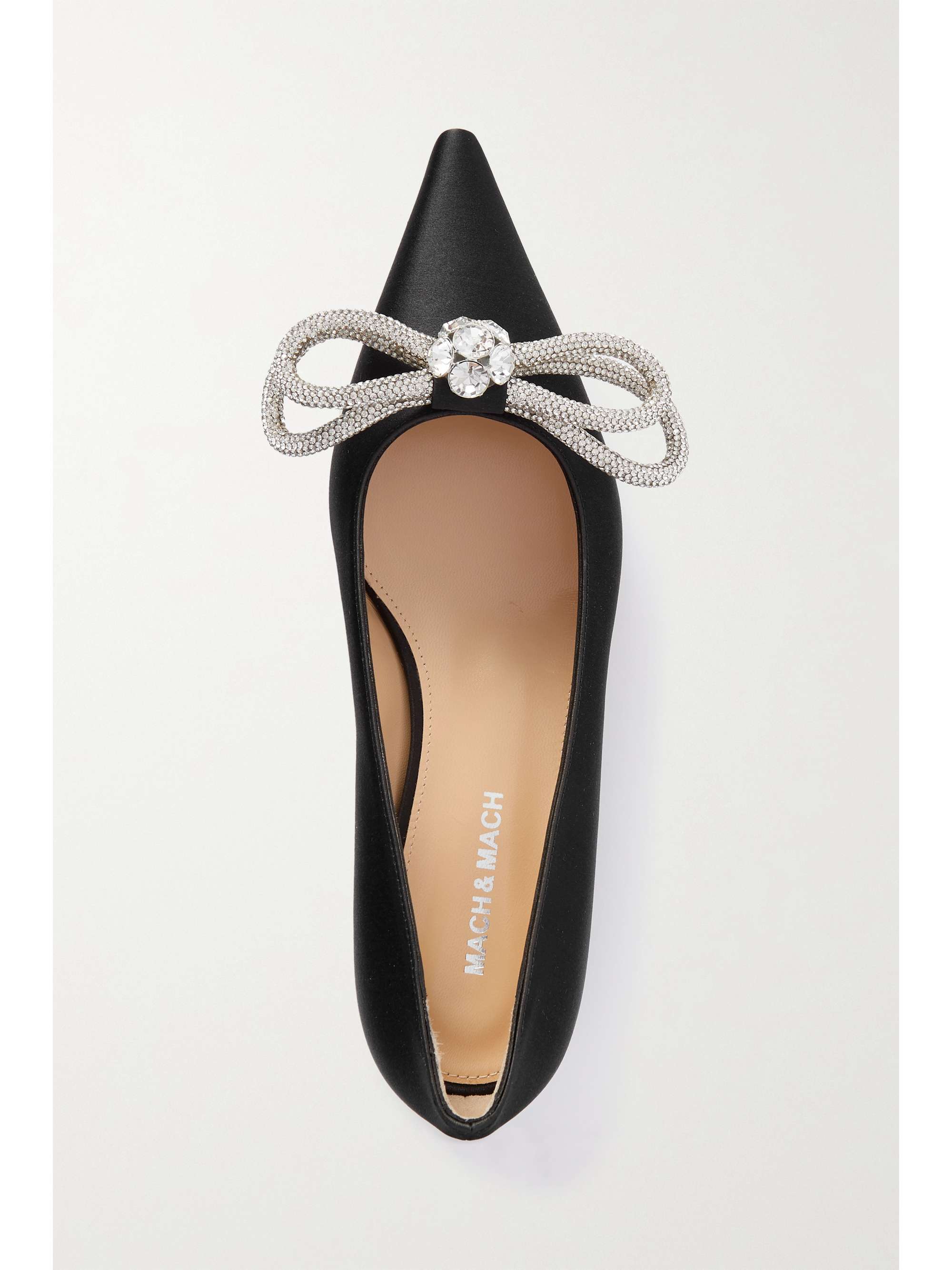 MACH & MACH Double Bow crystal-embellished satin point-toe flats | NET ...