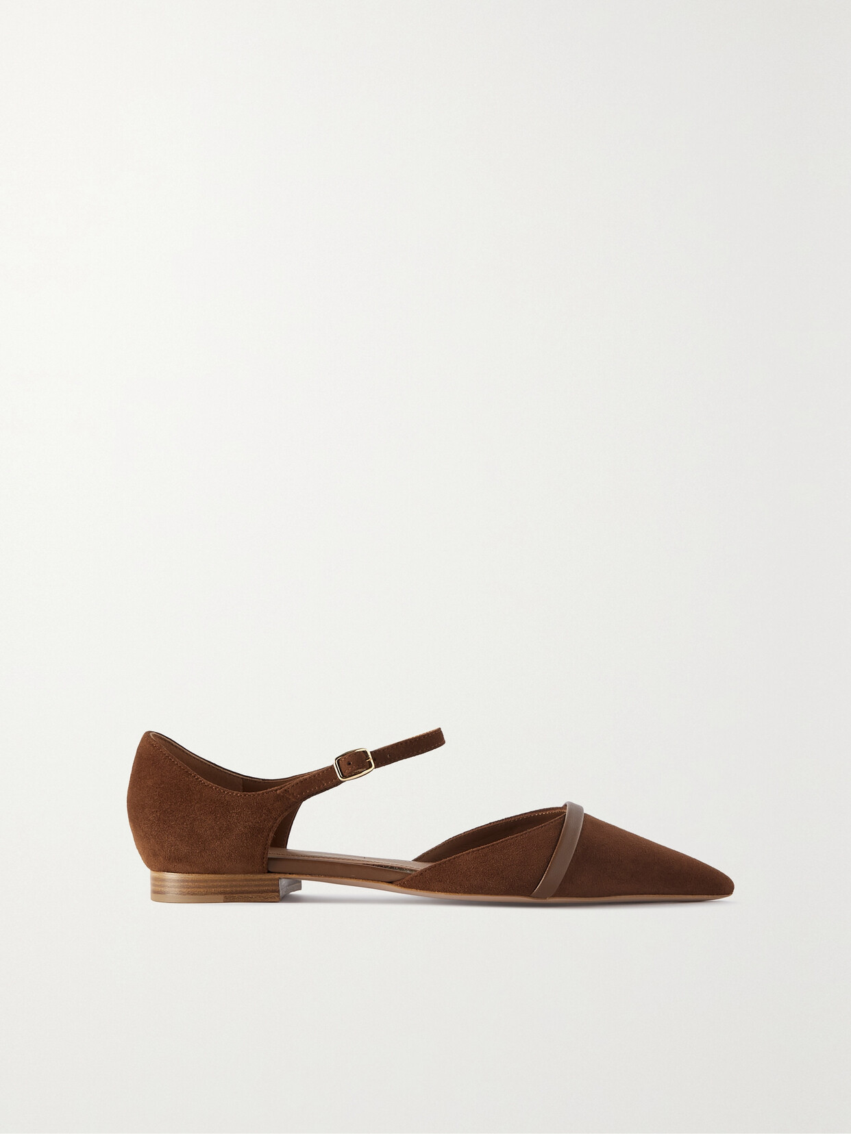 Malone Souliers - Leather-trimmed Suede Point-toe Flats - Brown