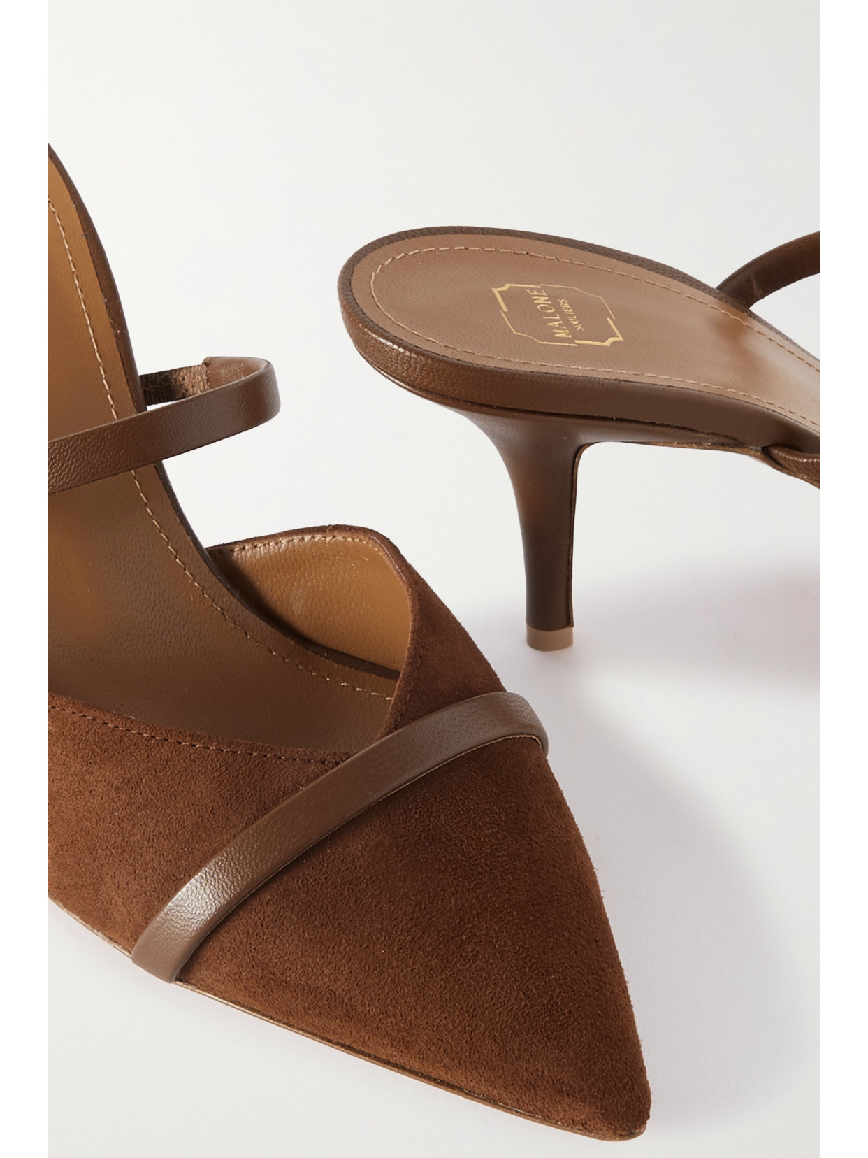Malone Souliers Frankie 70 Leather-trimmed Suede Mules In Brown