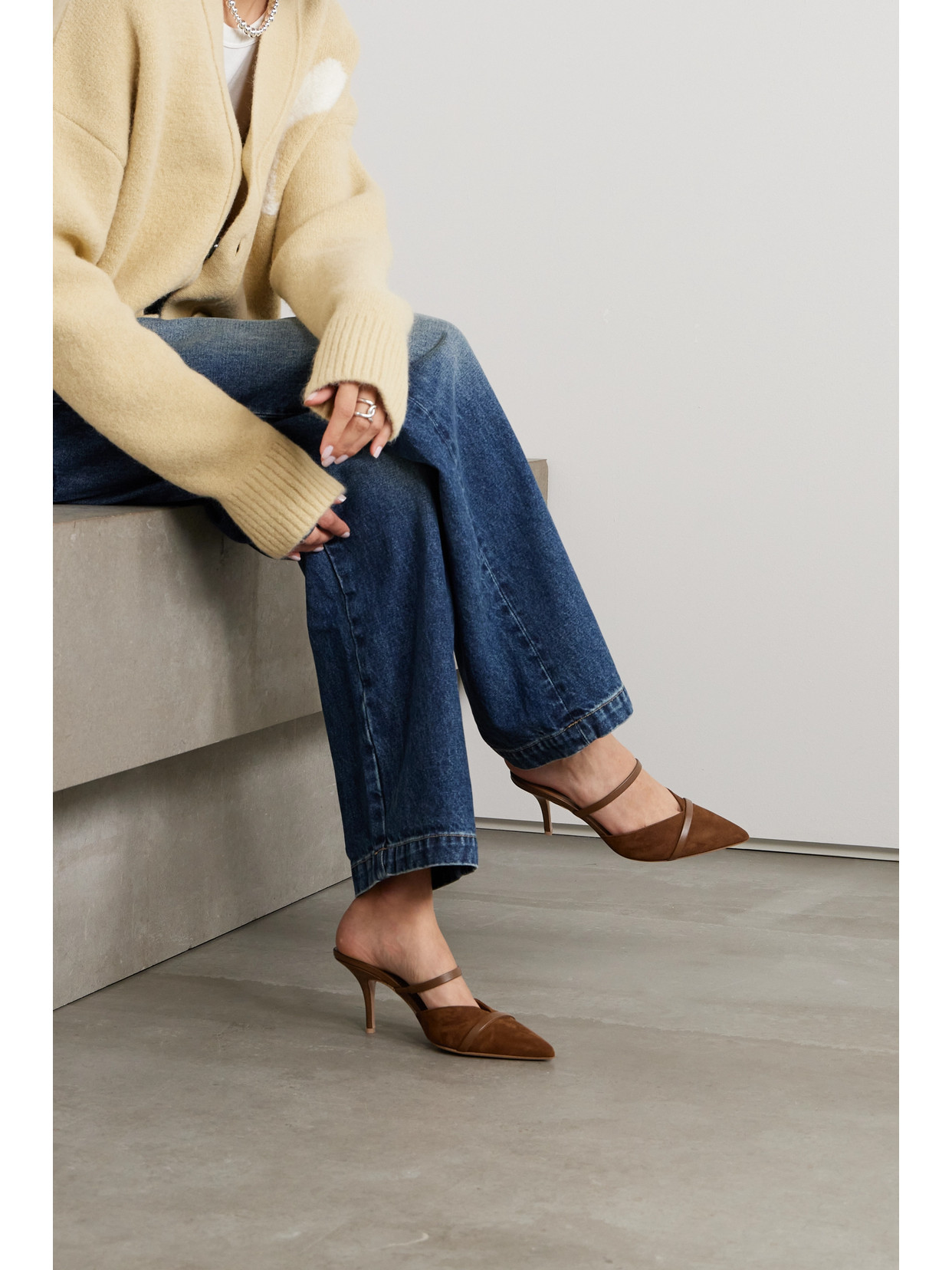 Malone Souliers Frankie 70 Leather-trimmed Suede Mules In Brown