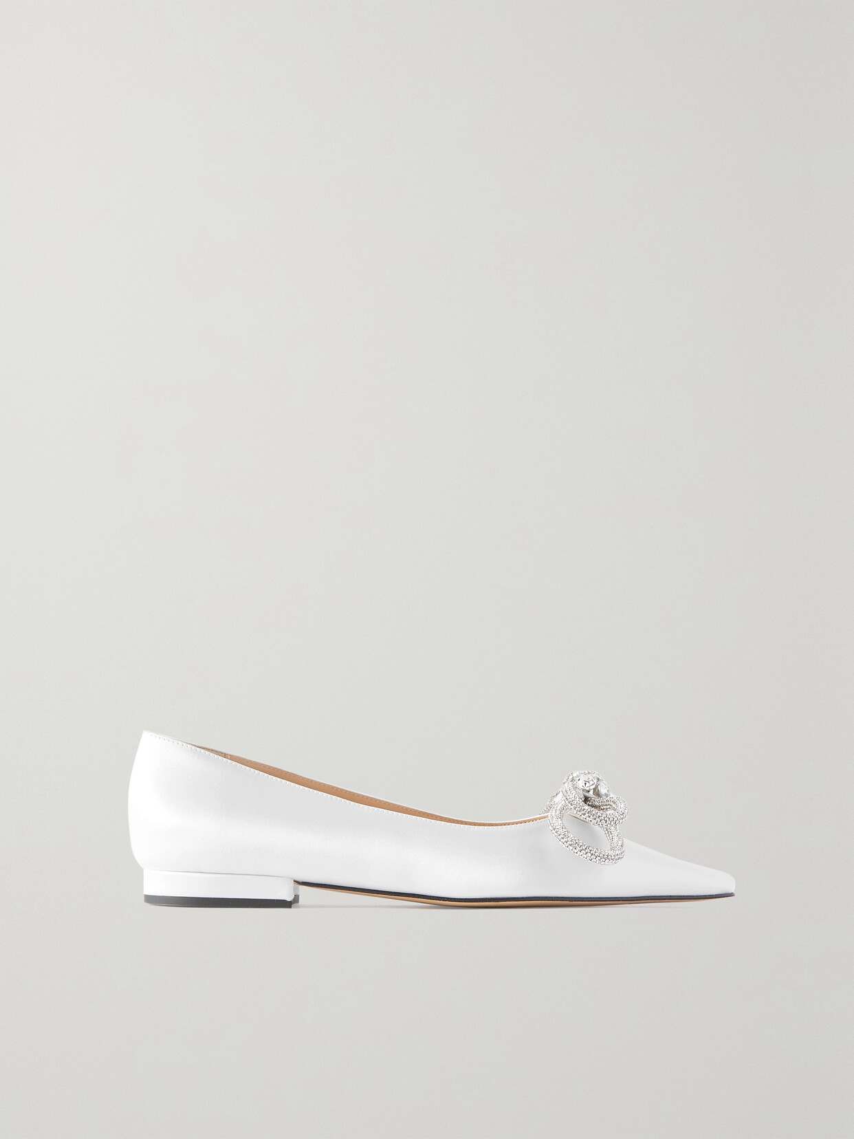MACH & MACH Double Bow Crystal-embellished Satin Point-toe Flats - White