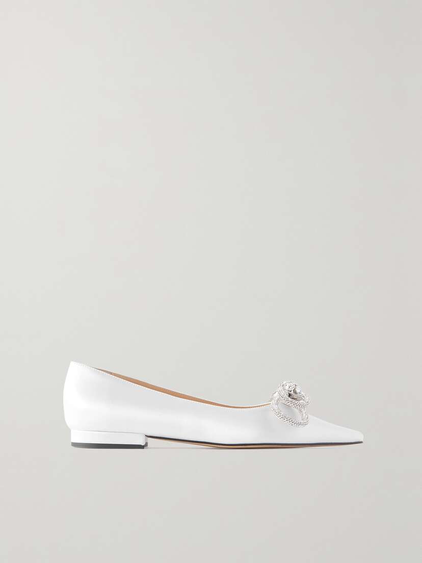 Mach & Mach Double Bow Crystal-embellished Satin Point-toe Flats