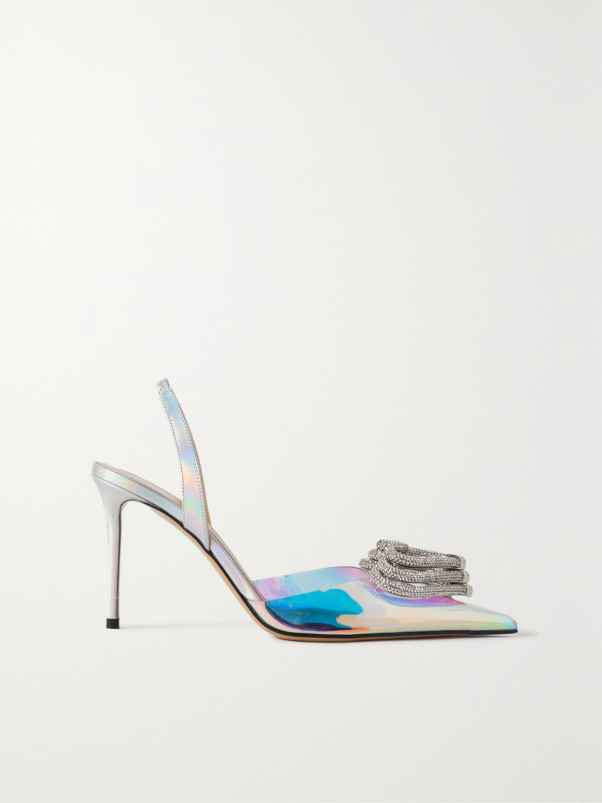 MACH & MACH - Triple Heart Crystal-embellished Iridescent Pvc And Leather Slingback Pumps - Neutrals