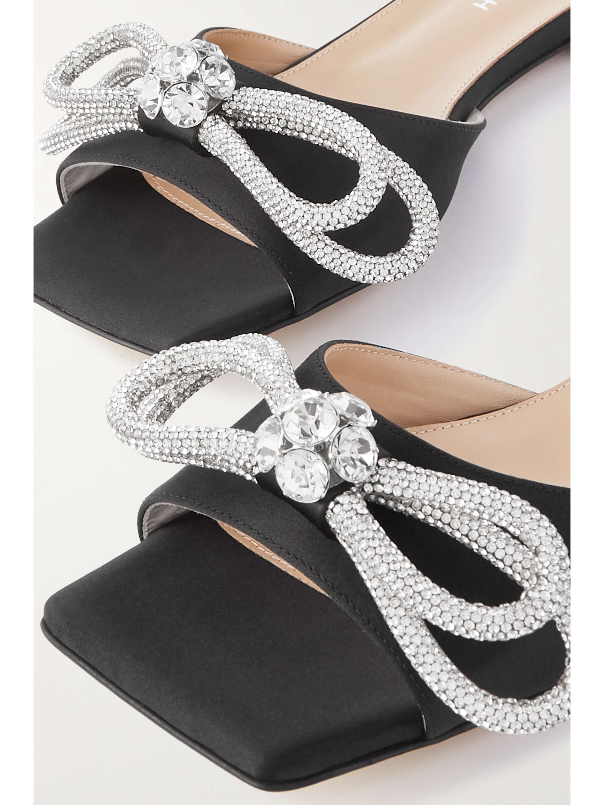 MACH & MACH Double Bow crystal-embellished satin slides | NET-A-PORTER