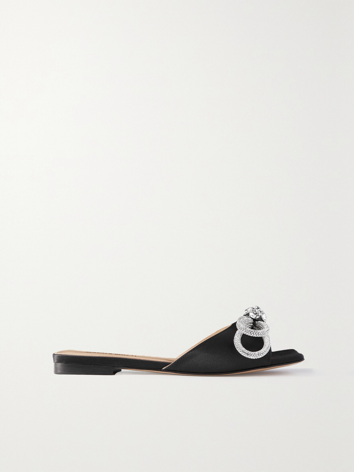 Shop Mach & Mach Double Bow Crystal-embellished Satin Slides In Black