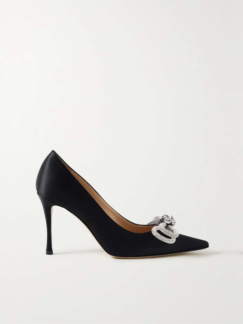 Mach & Mach Double Bow Crystal-embellished Satin Point-toe Pumps