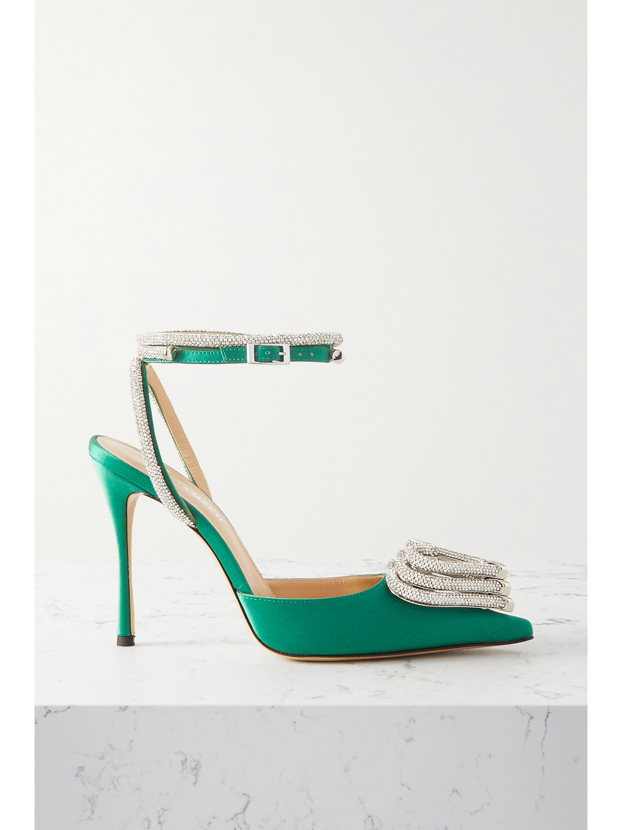 MACH & MACH - Triple Heart Crystal-embellished Satin Pumps - Green
