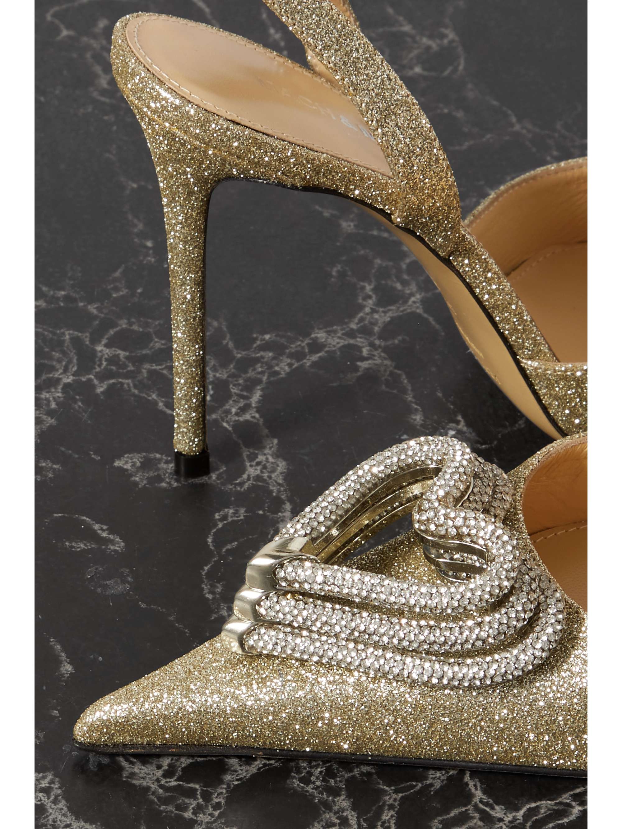 MACH & MACH Triple Heart crystalembellished glittered leather slingback pumps NETAPORTER