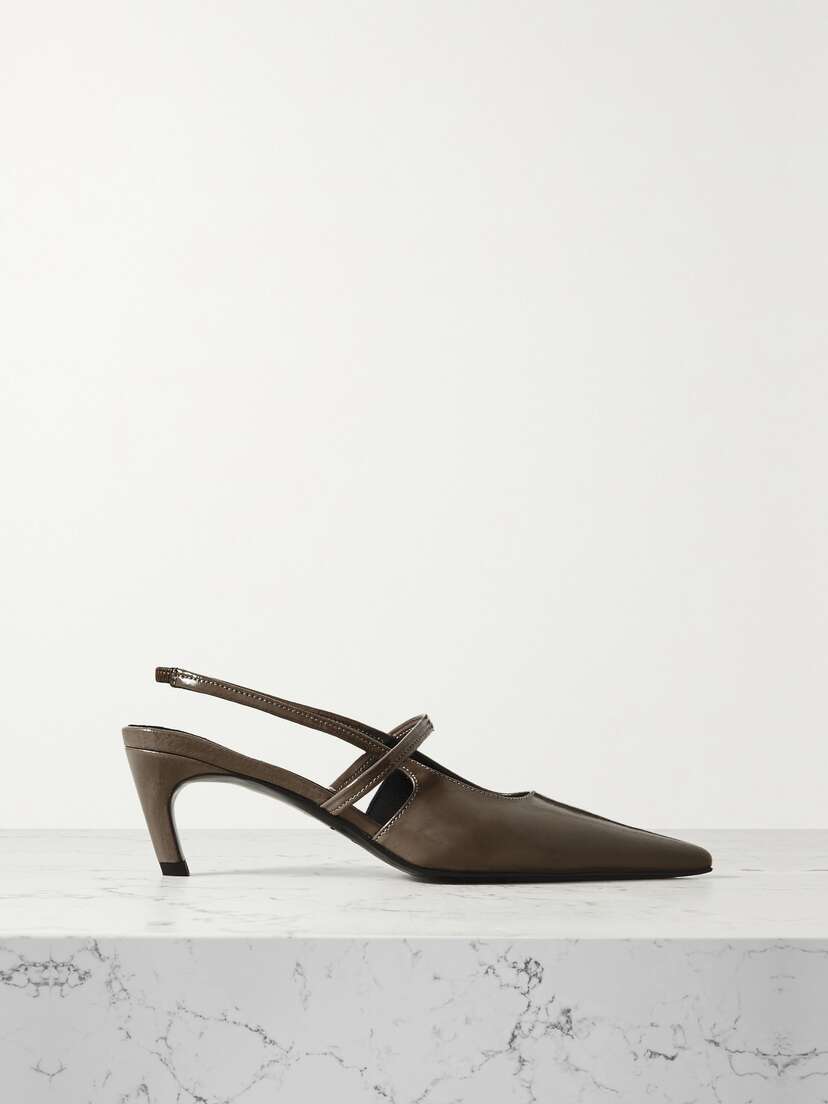 TOTEME + Net Sustain The Sharp Crinkled Patent-leather Slingback Pumps