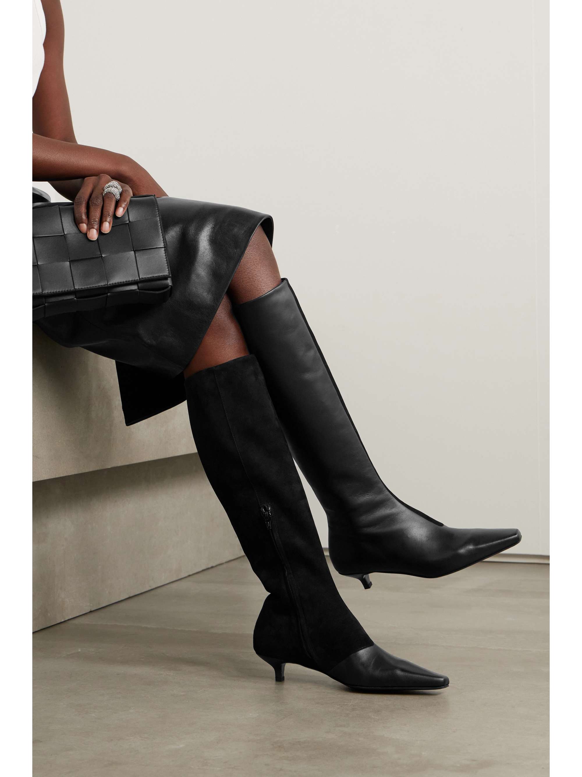 TOTEME + NET SUSTAIN The Slim leather and suede knee boots | NET-A-PORTER