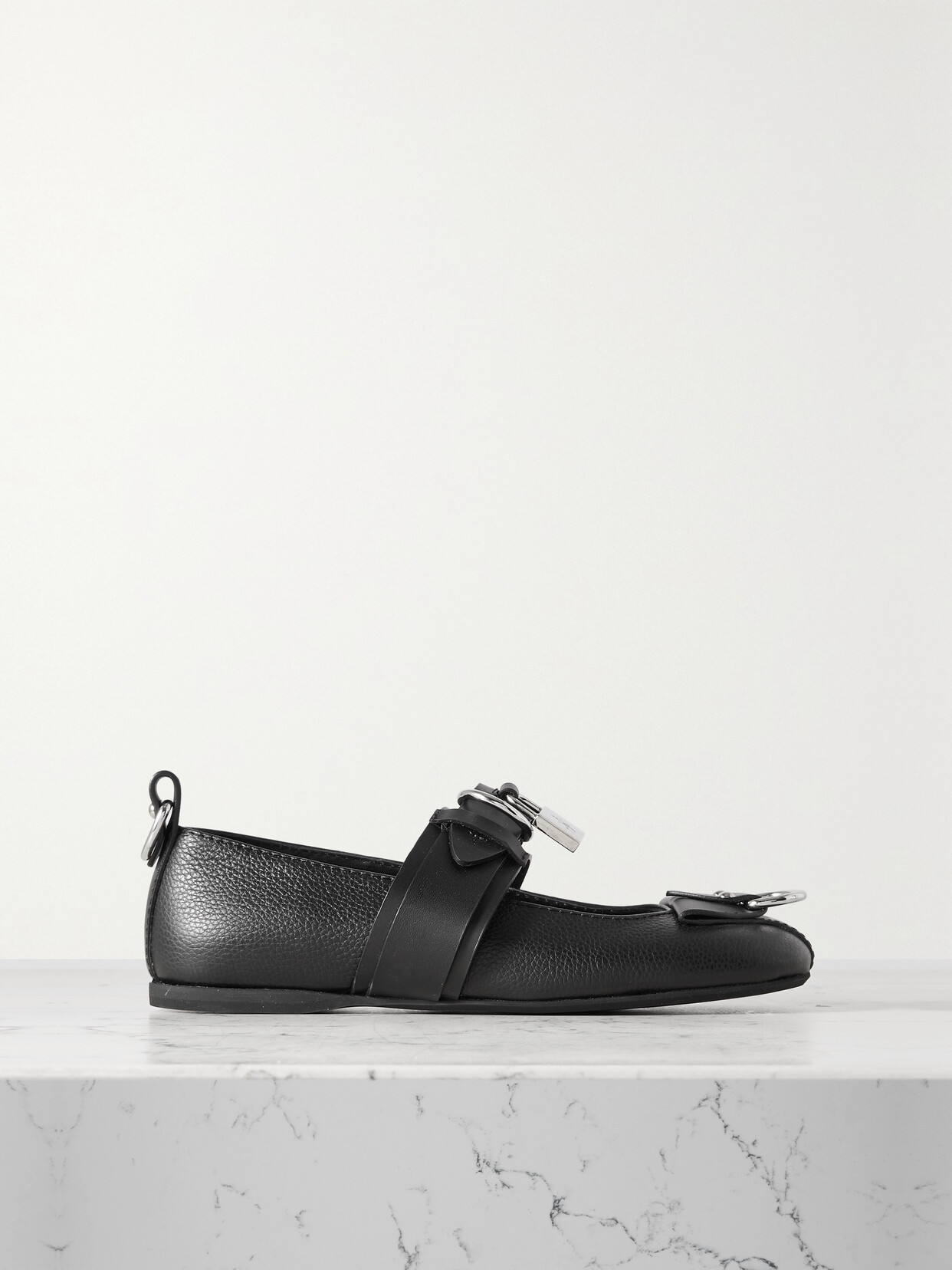 JW Anderson - Punk Embellished Buckled Leather Ballet Flats - Black