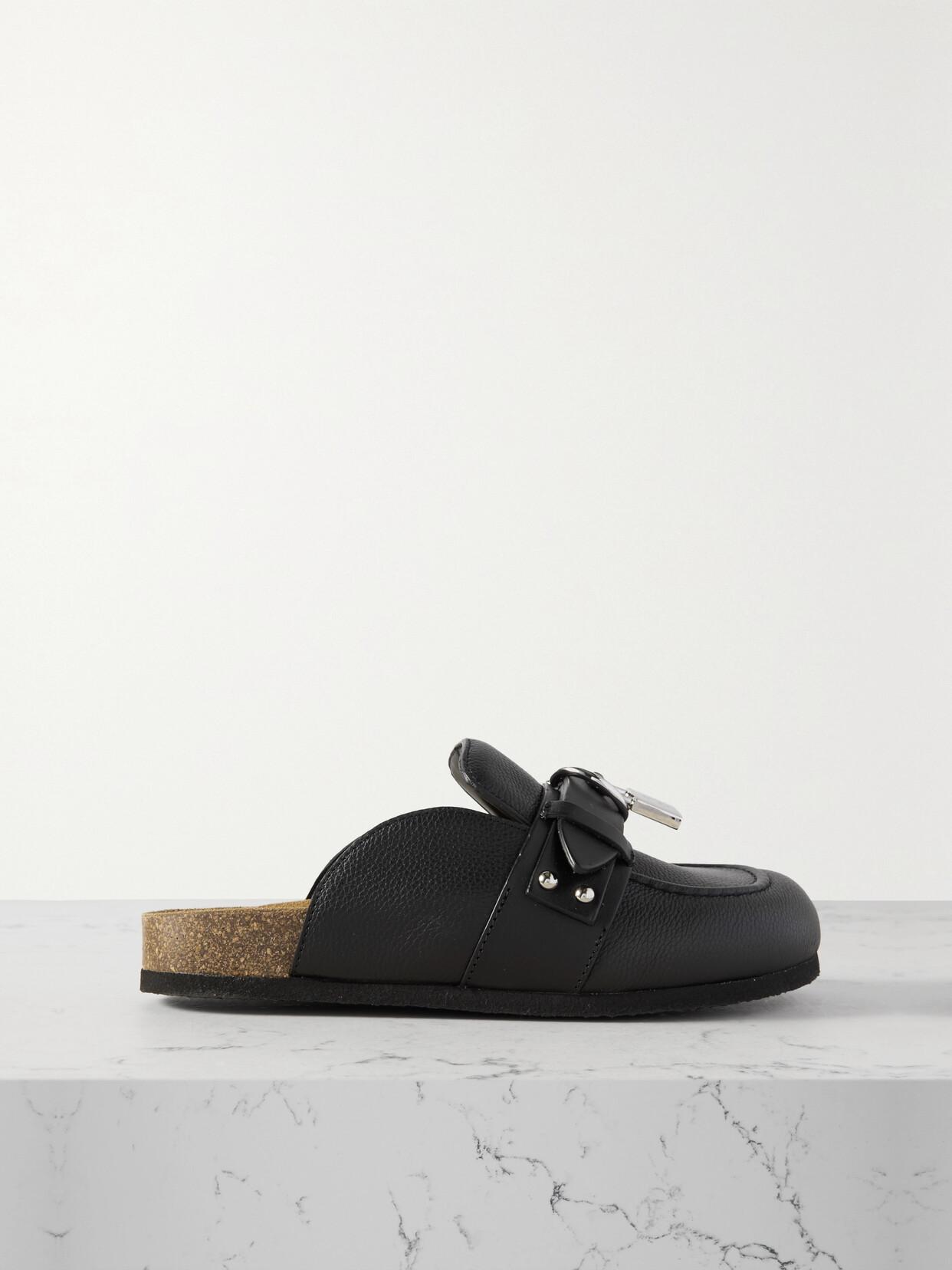 JW Anderson - Punk Embellished Textured-leather Slippers - Black