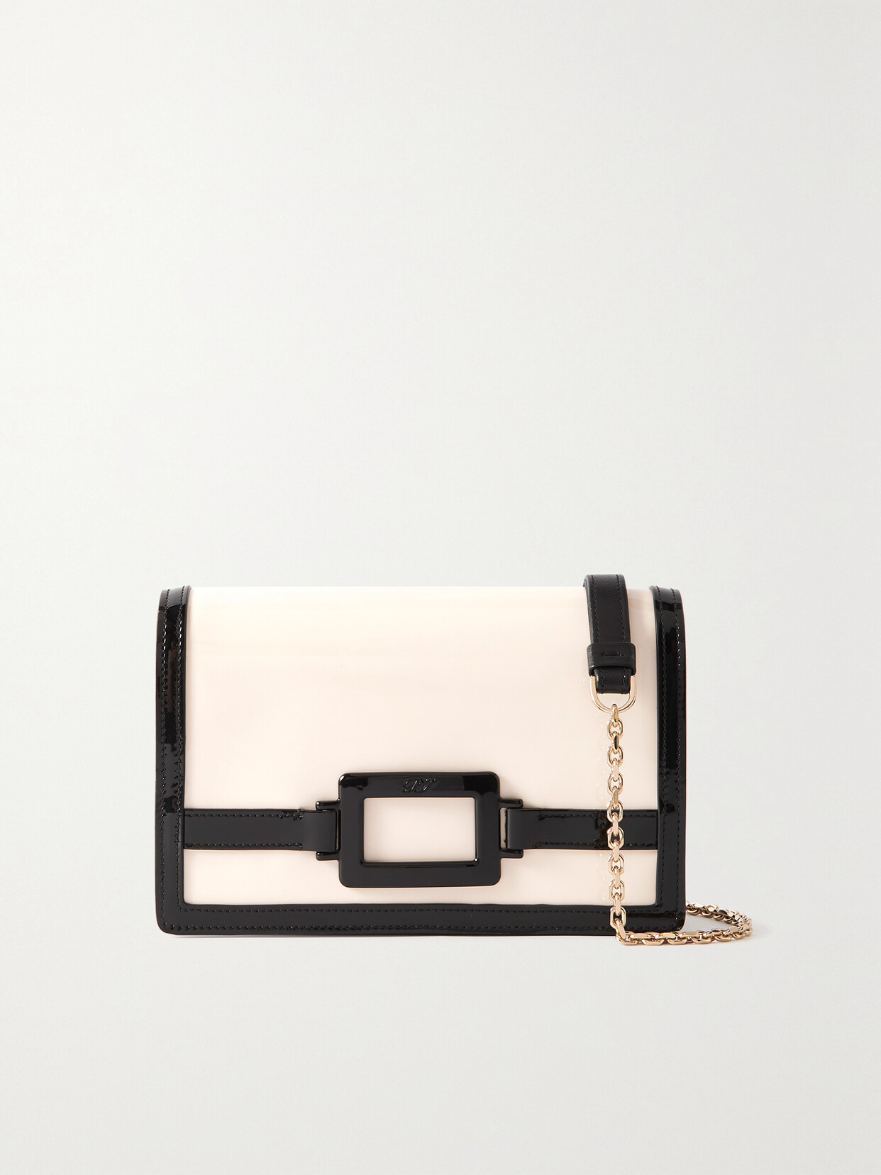 Roger Vivier Belle Vivier Voyage Two-tone Patent-leather Shoulder Bag In White