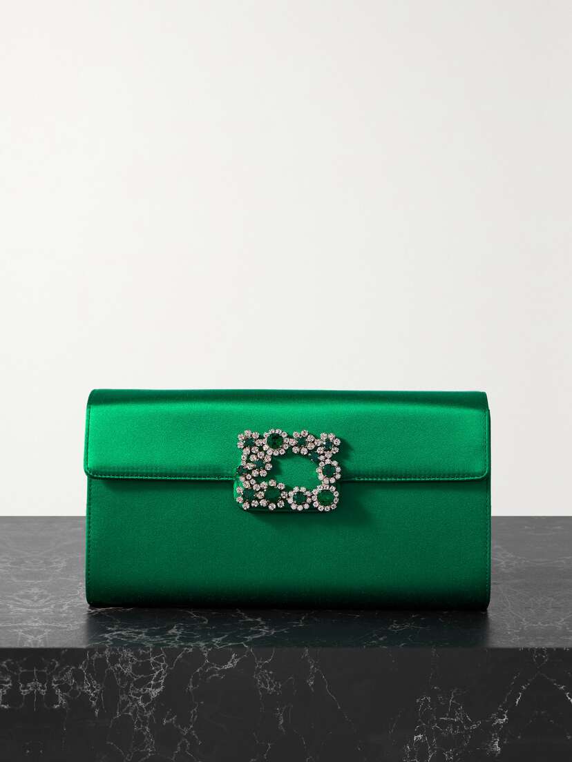 Roger Vivier Crystal-embellished Satin Clutch