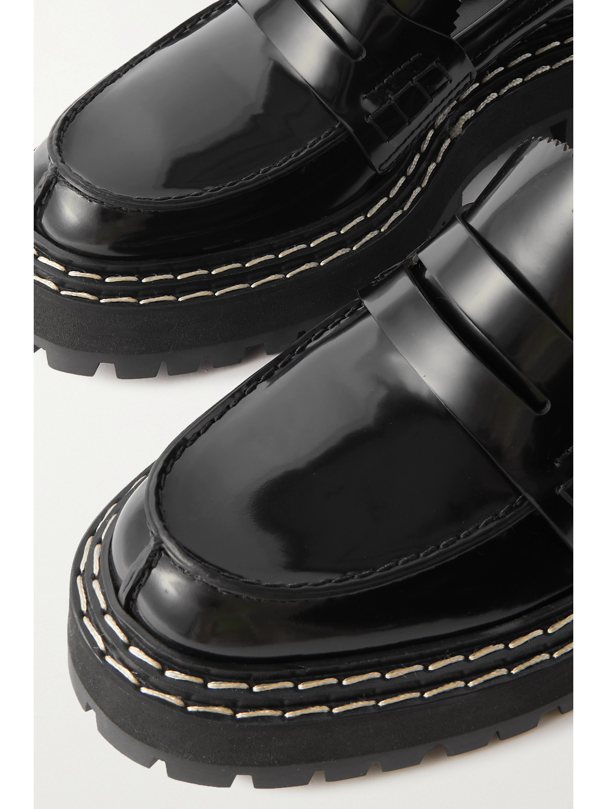 Shop Proenza Schouler Lug Sole Glossed-leather Platform Loafers In Black