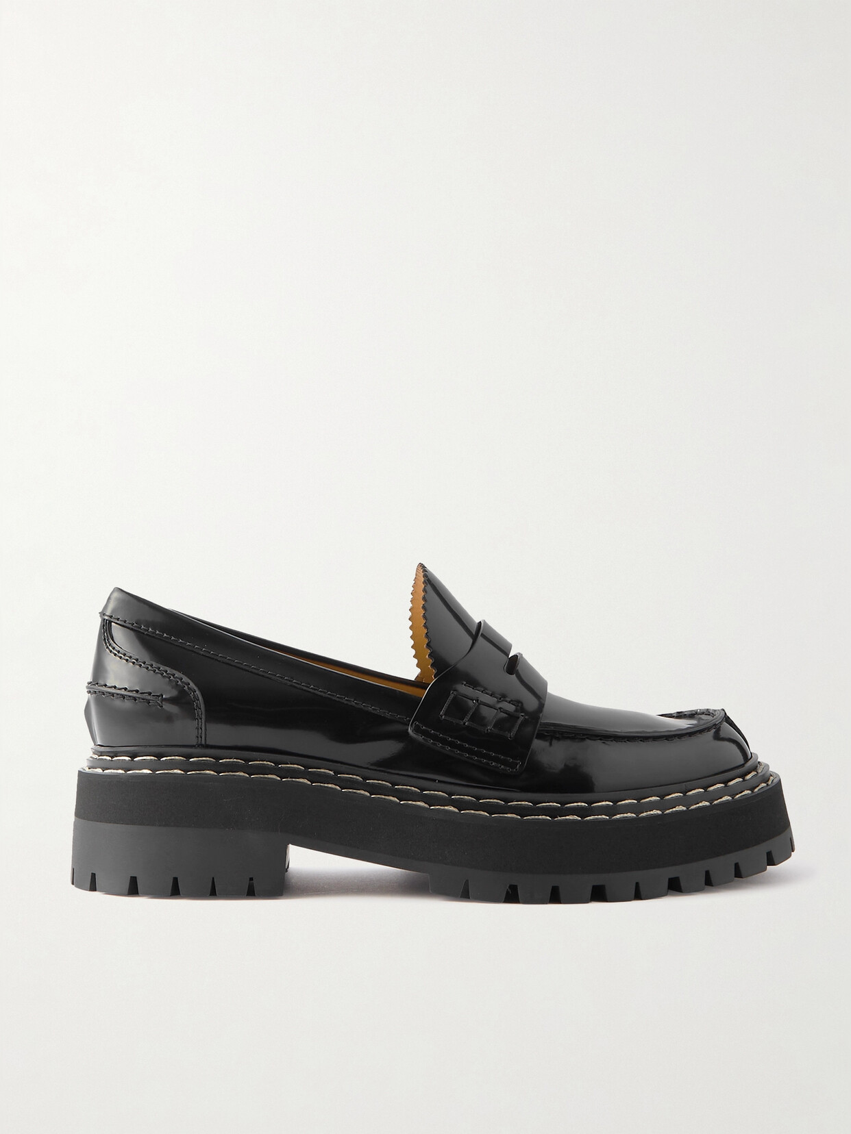 Shop Proenza Schouler Lug Sole Glossed-leather Platform Loafers In Black