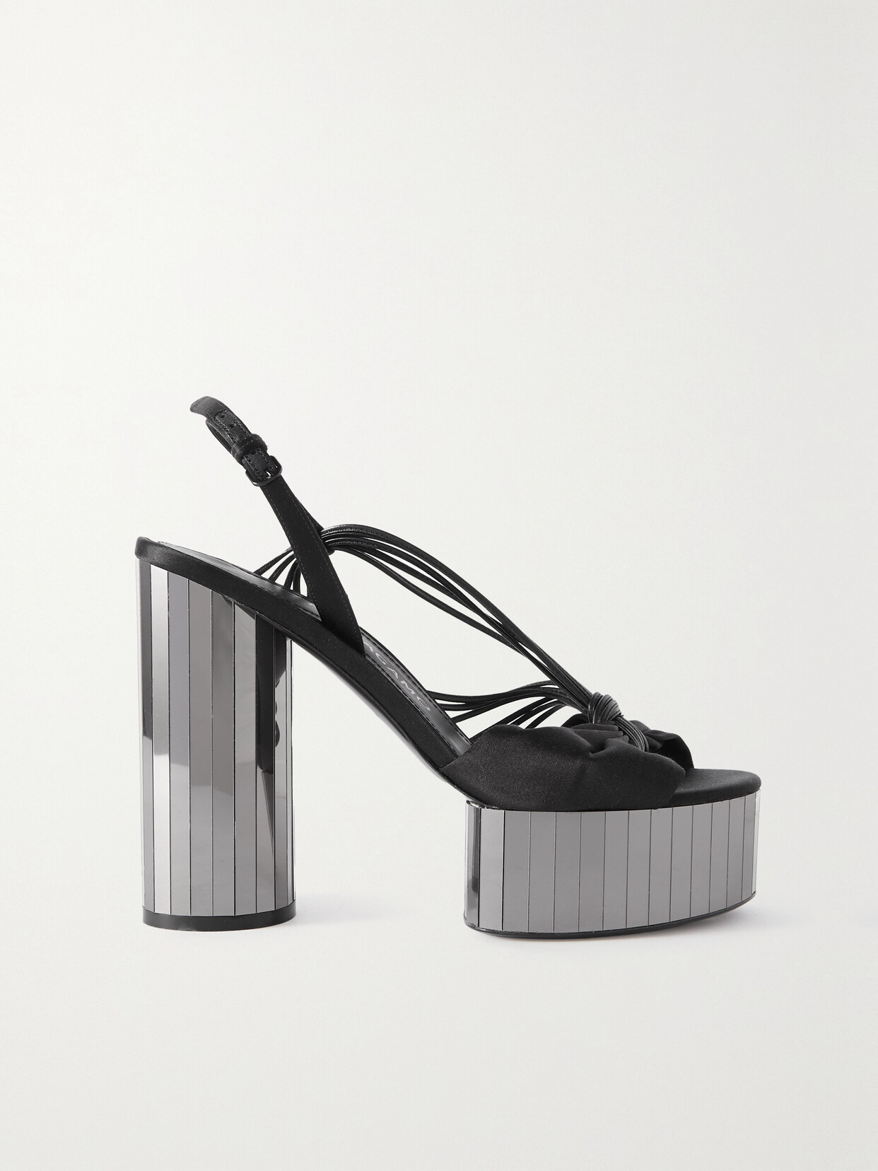 Shop Ferragamo + Net Sustain Sabina Leather-trimmed Satin Platform Sandals In Black